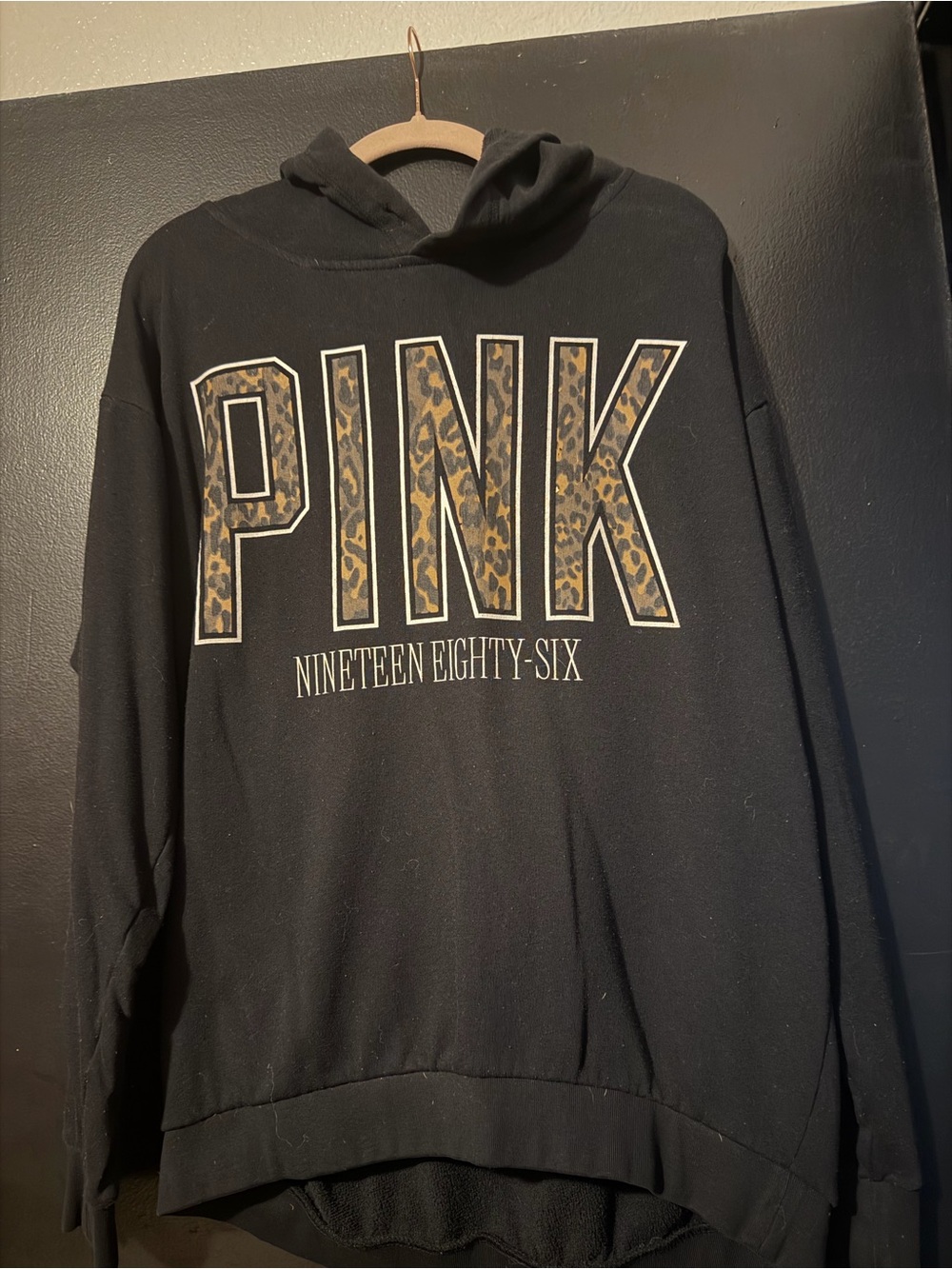 PINK Leopard Logo Black Hoodie